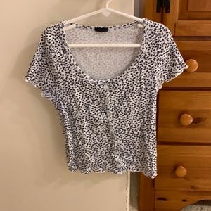 Brandy Melville Button Down White Shirt with Black Flowers - One Size